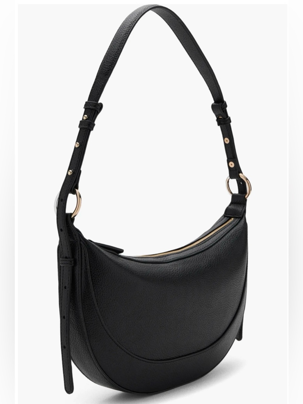 MNG Mango Black Shoulder Bag Gold Hardware Adjustable Strap Minimalist Y2K - Picture 2 of 6